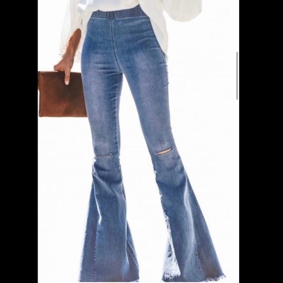 The Baby Peacock Boutique Denim - Last ONE- Distressed Bell Bottom Jeans